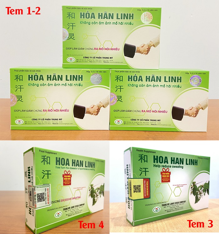 Vị trí các tem trên hộp sản phẩm Hòa Hãn Linh 